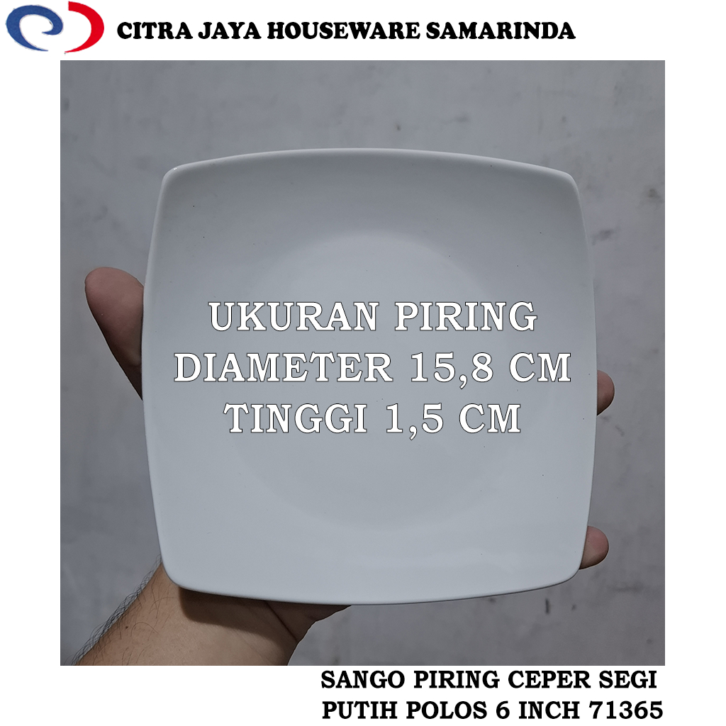 Piring Segi Ceper Keramik 6 Inch Putih Polos SANGO 71365 (Per 6 Pcs)
