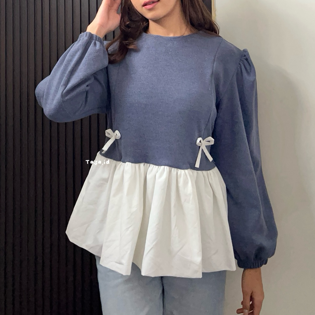 Tasa.id | Baju Balon Knitt Atasan Wanita Tangan Panjang | Blouse Baloon Casual