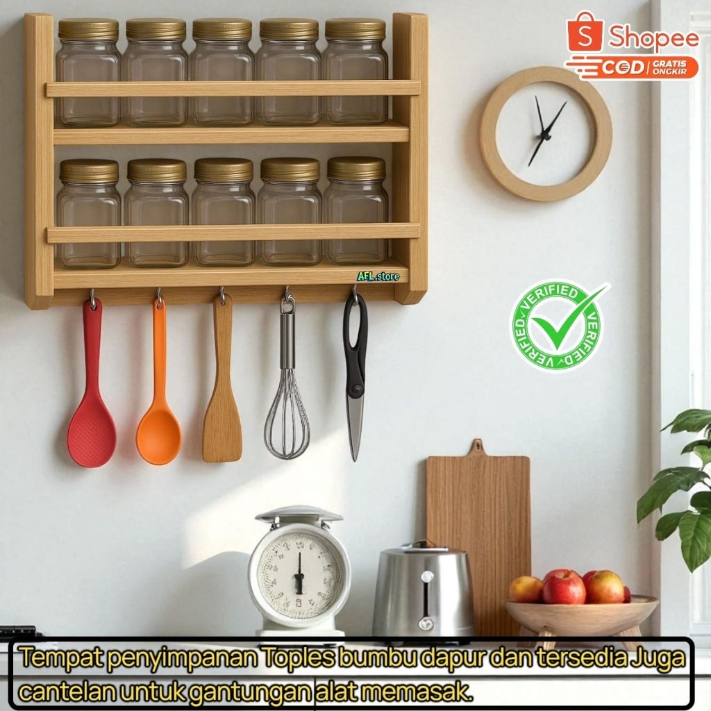 tempat bumbu dapur zen/rak kayu tempel/rak  dapur 2 susun/wadah penyimpaanan bumbu dapur