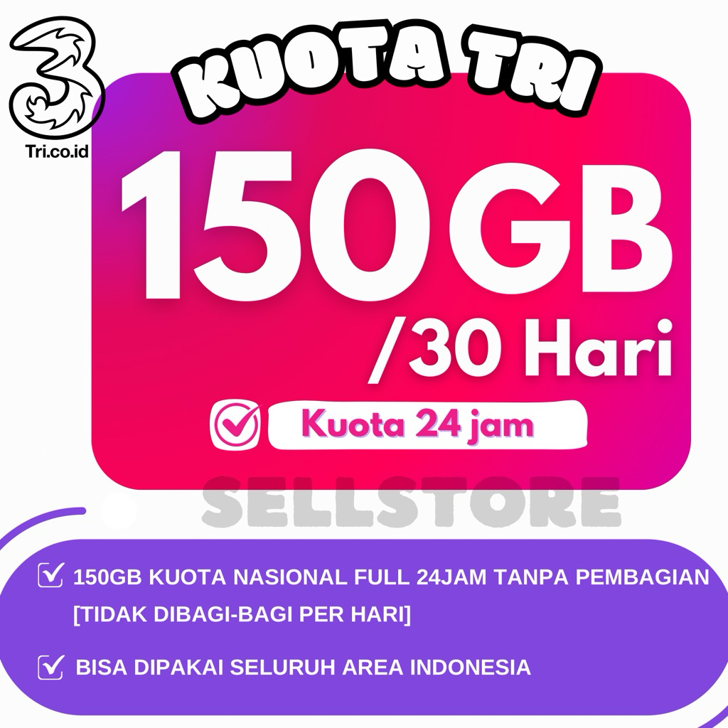 KUOTA TRI HAPPY 150GB 100GB 80GB 70GB 25GB FULL TANPA PEMBAGIAN
