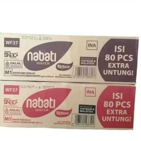 

Nabati Wafer 2000 Biskuit krim Rasa Coklat & keju 39 gr 1 Dus Isi 80 Pcs