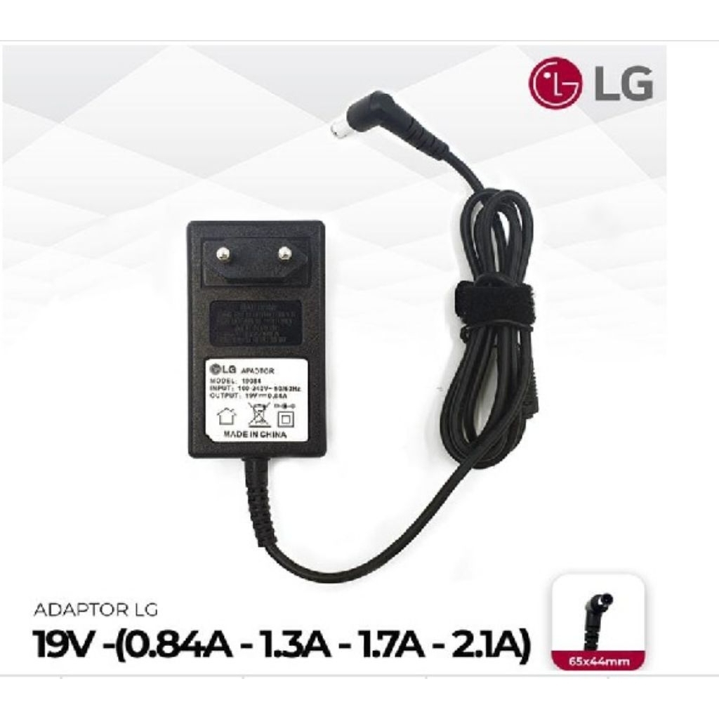 Adaptor LG 19V 0.84A / 1.3A / 1.7A / 2.1A – Charger TV LED LG 19V Lubang Kecil (L 65x4.4mm)