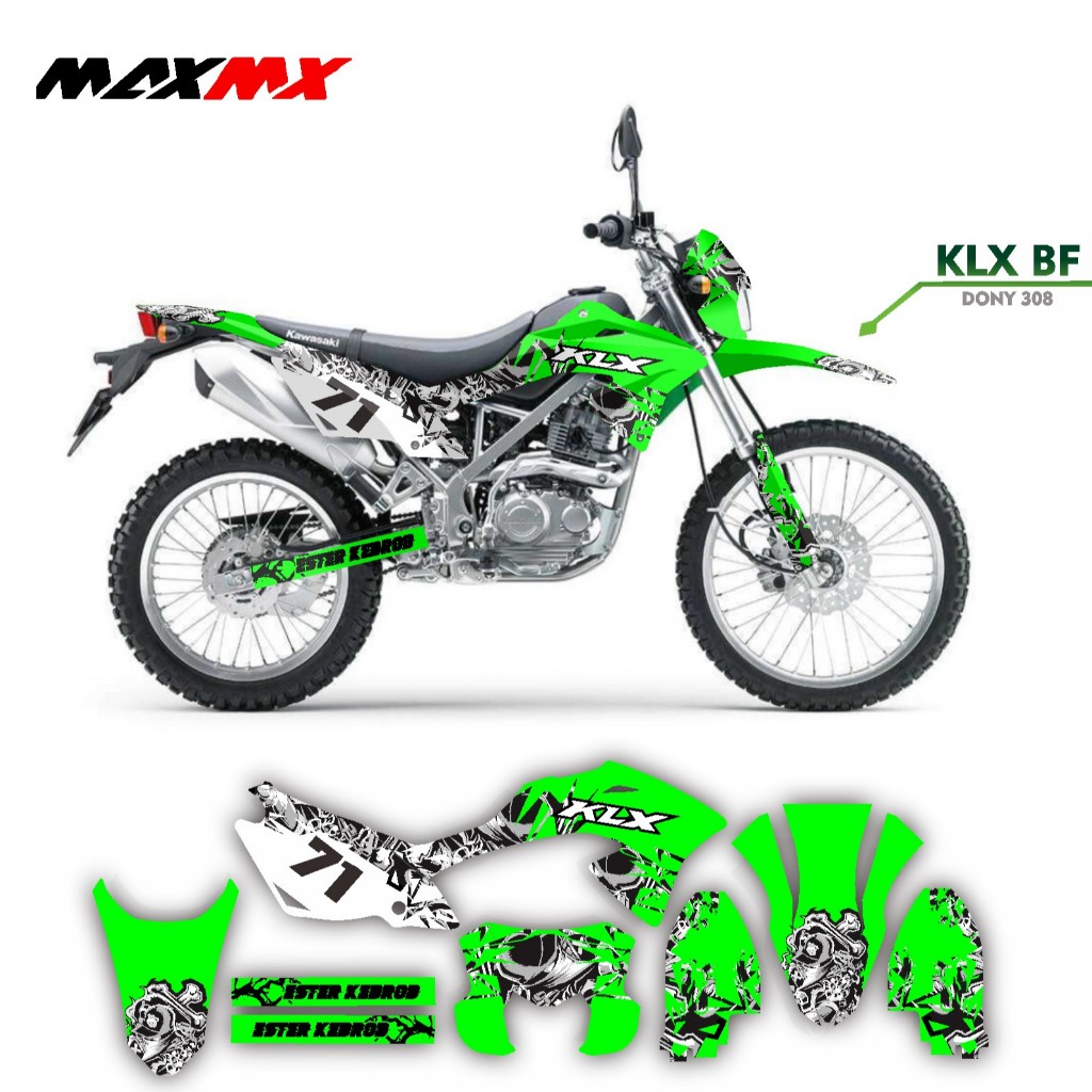 Decal Stiker klx bf Dekal Sticker Striping motif tengkorak putih hijau simple keren Custom Full Body