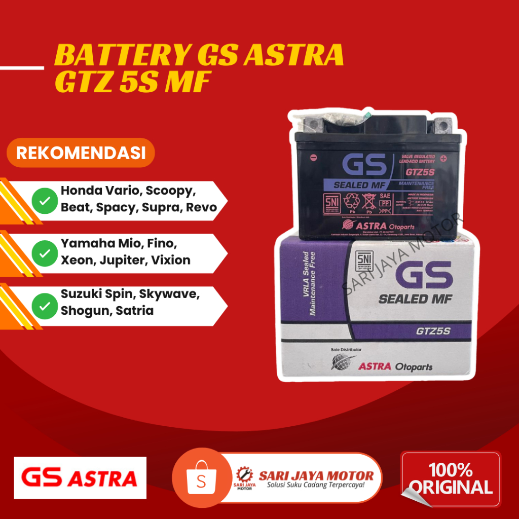 Aki Motor GS Astra GTZ5S MF Sealed Battery Untuk Vario Beat Mio Jupiter Revo Spin Satria