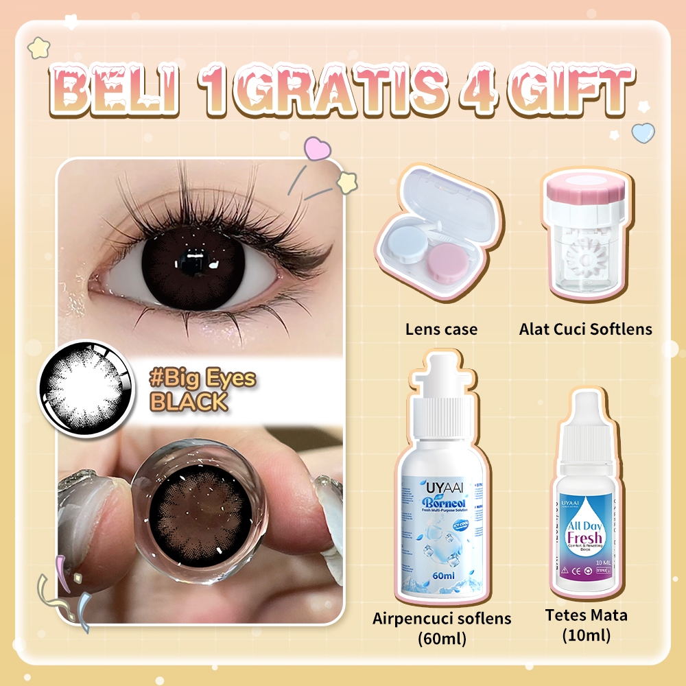 UYAAI Softlens Beli 1 Gratis 2 Mata Lensa Kontak (Normal)：1 Sepasang Lensa Kontak 6 Bulan+Air Softle