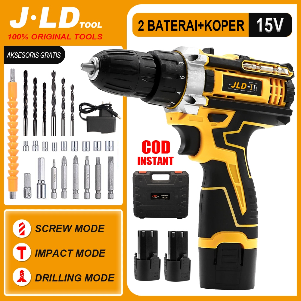 Jld Mesin Bor Baterai 15V Bor Baterai Cas Komplit Bor Cas Murah Bor Jld 35N.M Mesin Bor Baterai