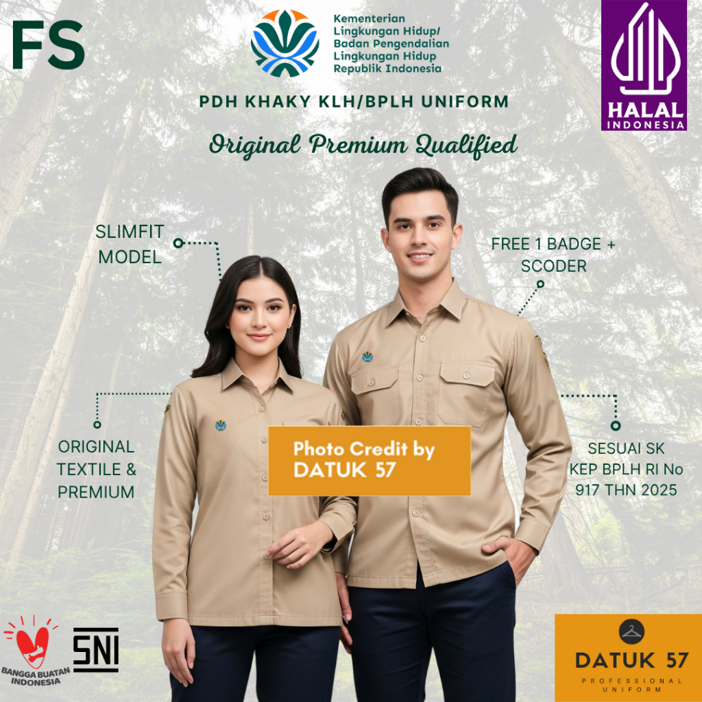 [FULL SET] Seragam Atasan Bawahan Satu Stel PDH Khaky-Biru Dongker BPLH KLH Kementerian Lingkungan H