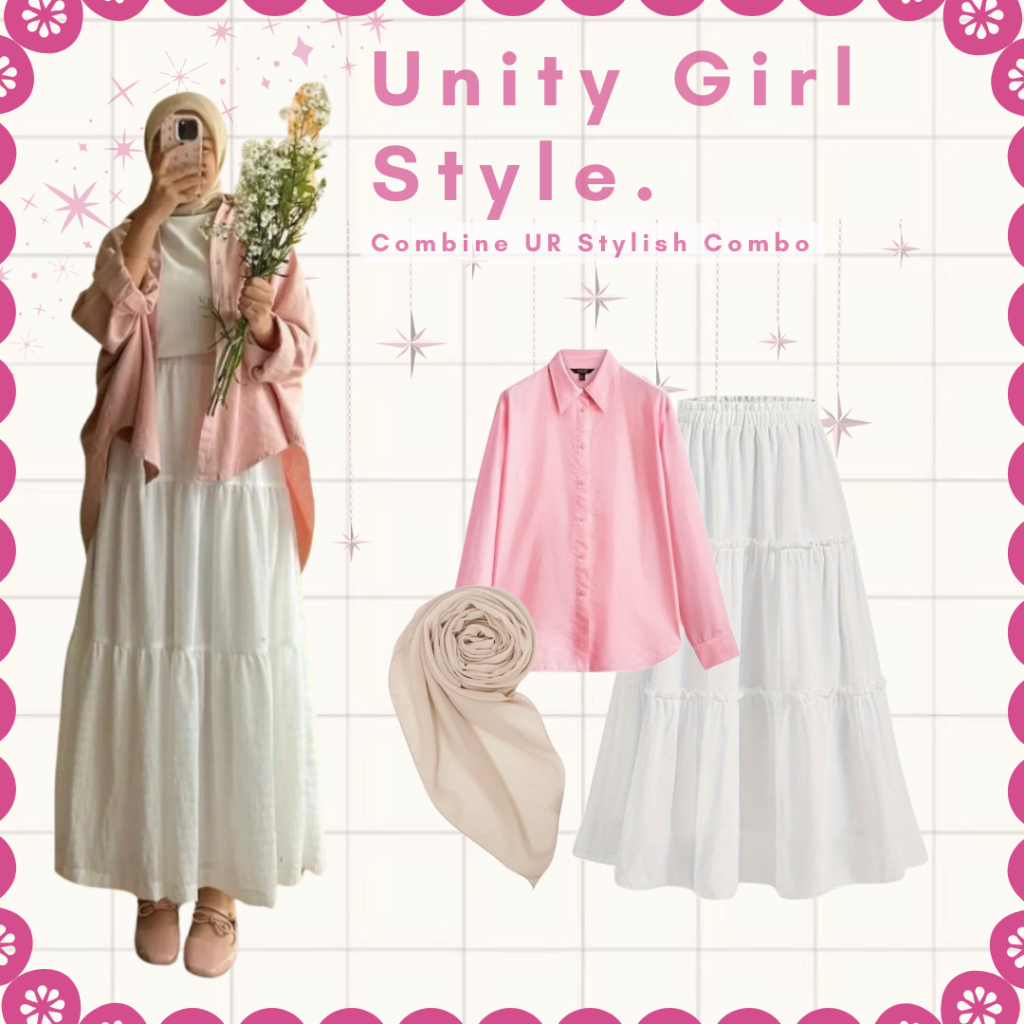 Girly Outfit Style Setelan Wanita Kekinian | Kemeja Basic, Rok Susun, Bellasquare | One Set Daily - 