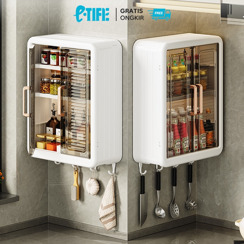 Lemari Dinding Dapur Plastik Rak Gantung Dapur Rak Bumbu Dapur Lemari Kabinet Mudah Dibersihkan