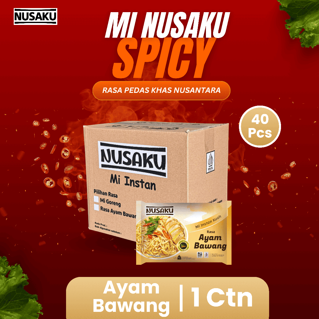 

Mie Instan Nusaku Kuah Pedas 1 Karton | Mie Baked Kunyit Premium | Lebih Hemat