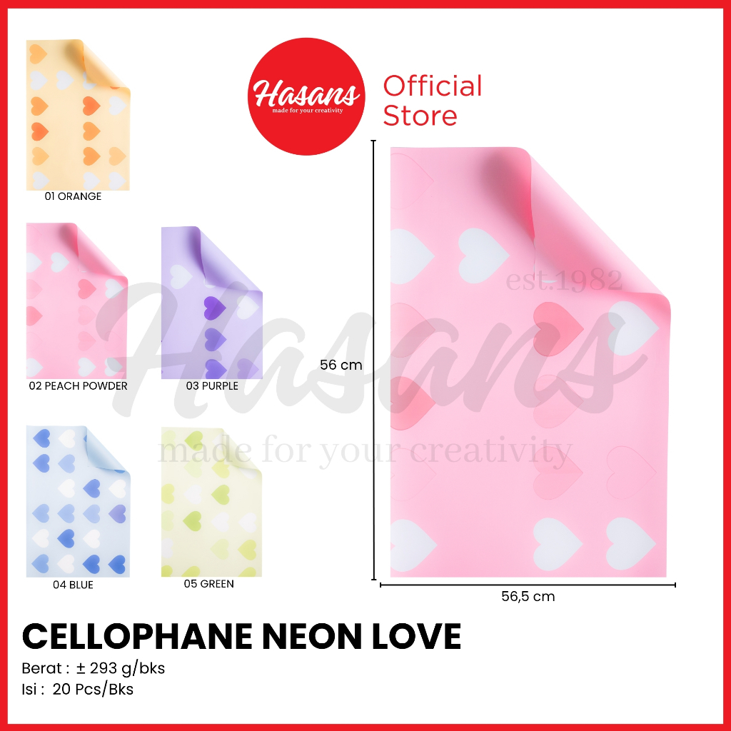 

[20 Lembar] Kertas Buket Bunga Neon / Plastik Buket Bunga Motif Love / Cellophane Motif Love / Flower Wrapping Paper / Kertas Cellophane Buket Bunga / Cellophane Neon Love