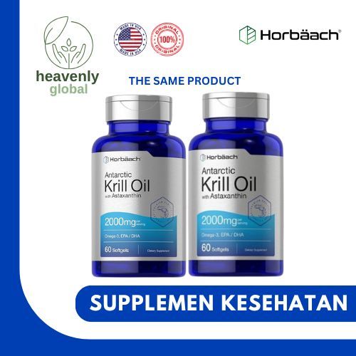 Horbaach Antarctic Krill Oil with Astaxanthin 2000mg- 60 Softgels Non-GMO, Gluten Free