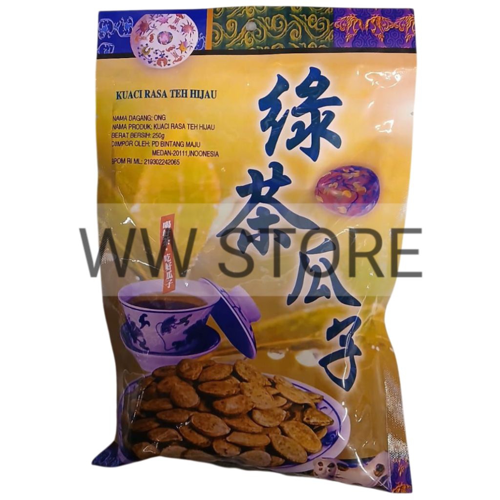 

Cemilan snek makanan ringan biji kuaci kwaci labu putih rasa teh hijau ONG Green Tea Pumpkin Seeds 250g