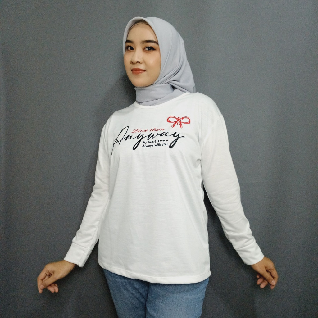 Atasan kaos wanita lengan panjang motif bordir