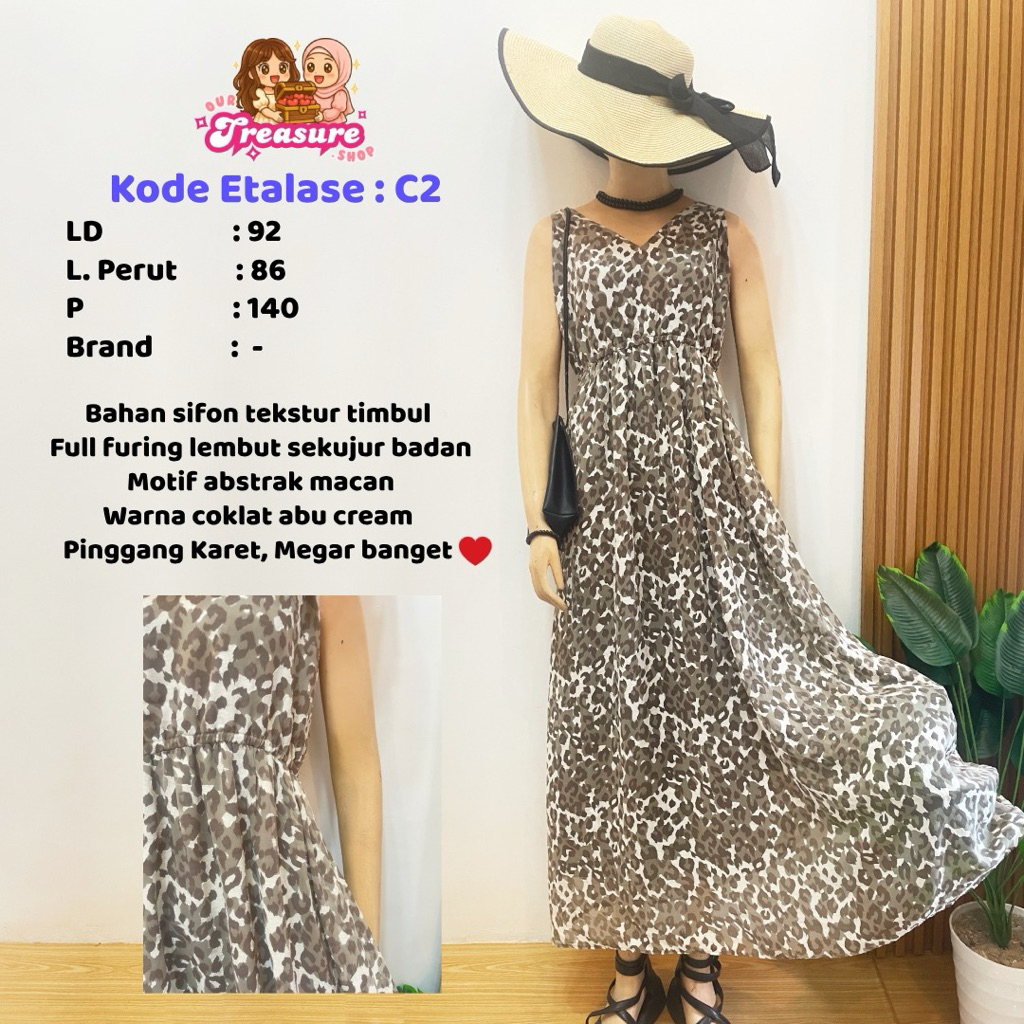 C2 Dress Pantai / Long Dress Leopard / Abstrak (Coklat Abu Putih)