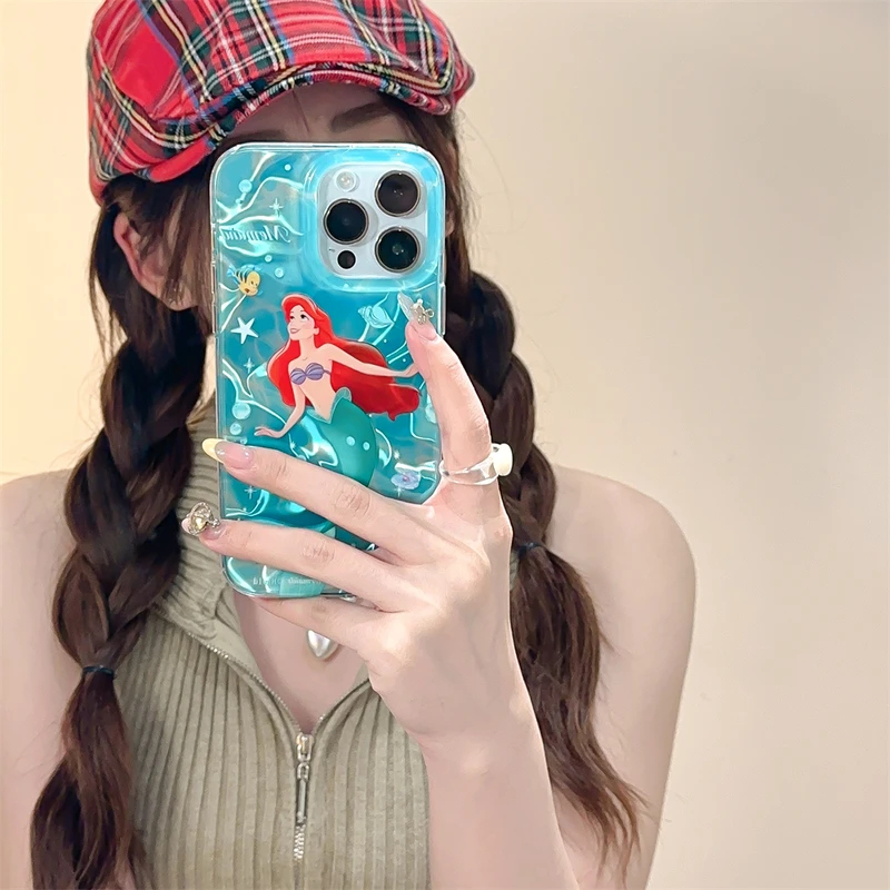 Disney The Little Mermaid Sea Blue Phone Case protection for iPhone 15 14 13 12 11 14 Pro Max luxury