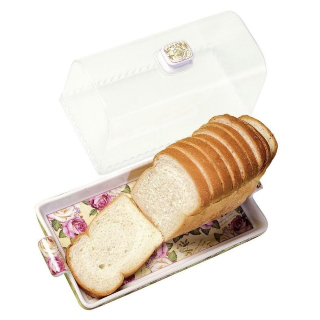 Tempat Kue dan Roti Persegi PA76 Motif MAWAR, tempat roti VICENZA berbahan porselain, panjang 29,3 c