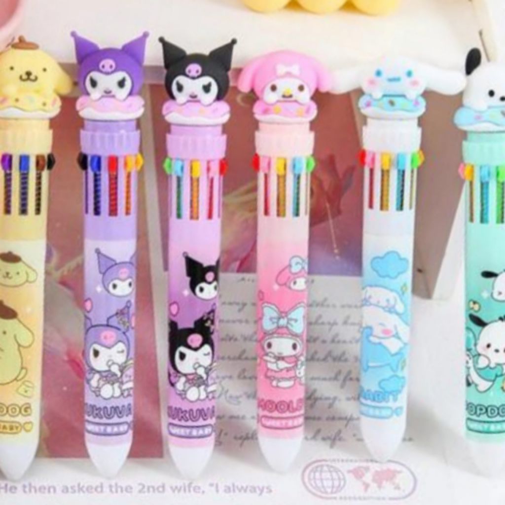 

6 Pcs Pulpen Gel 10 Warna Karakter Kartun Sanrio Kuromi Cinnamoroll Melody Pena Gel
