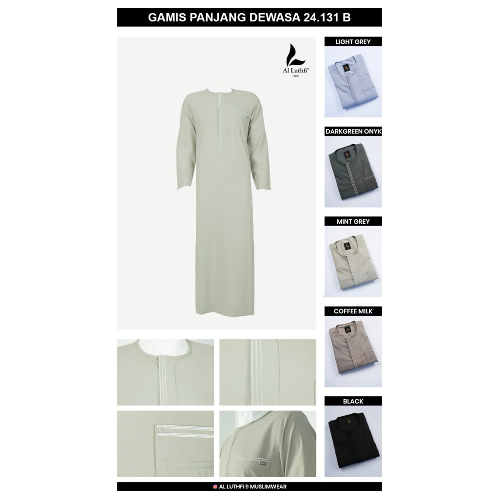 Gamis kerah oblong brand al-luthfi syar'i premium|staylis|bahan adem|