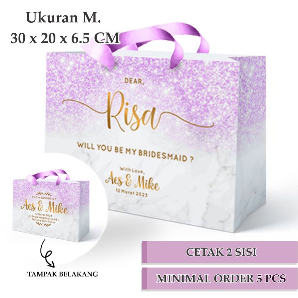

PAPERBAG TAS BRIDESMAID Uk. 30CM X 20CM X 6.5CM Kertas BC untuk Tempat Memberi Kain Seragam