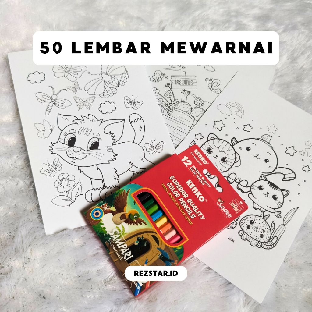 

50 Lembar Mewarnai Free Pensil Warna Ukuran A5
