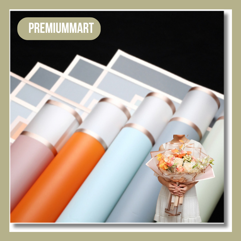 

Flower Wrapping Paper Transparent Gold Frame Cellophane Double List Kertas Bunga Waterproof KB085