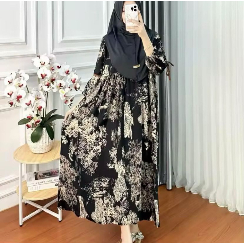 Dress Daster Wanita Fiola Motif Pita Rayon Diamond | Gamis Wanita Pita Rayon Diomond