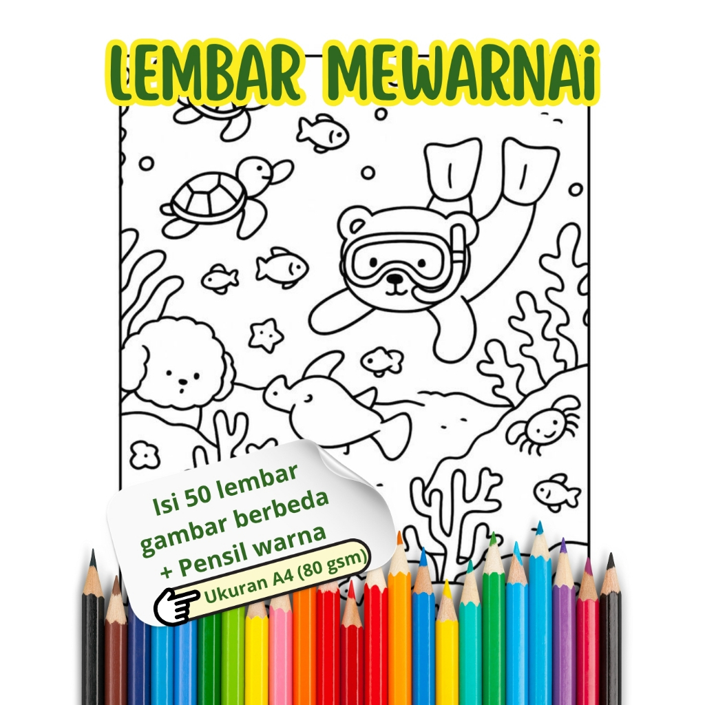 

ermurah !! Kertas Mewarnai isi 50 lembar A4 + Pensil Warna / lembar mewarnai anak TK/ Buku mewarnai