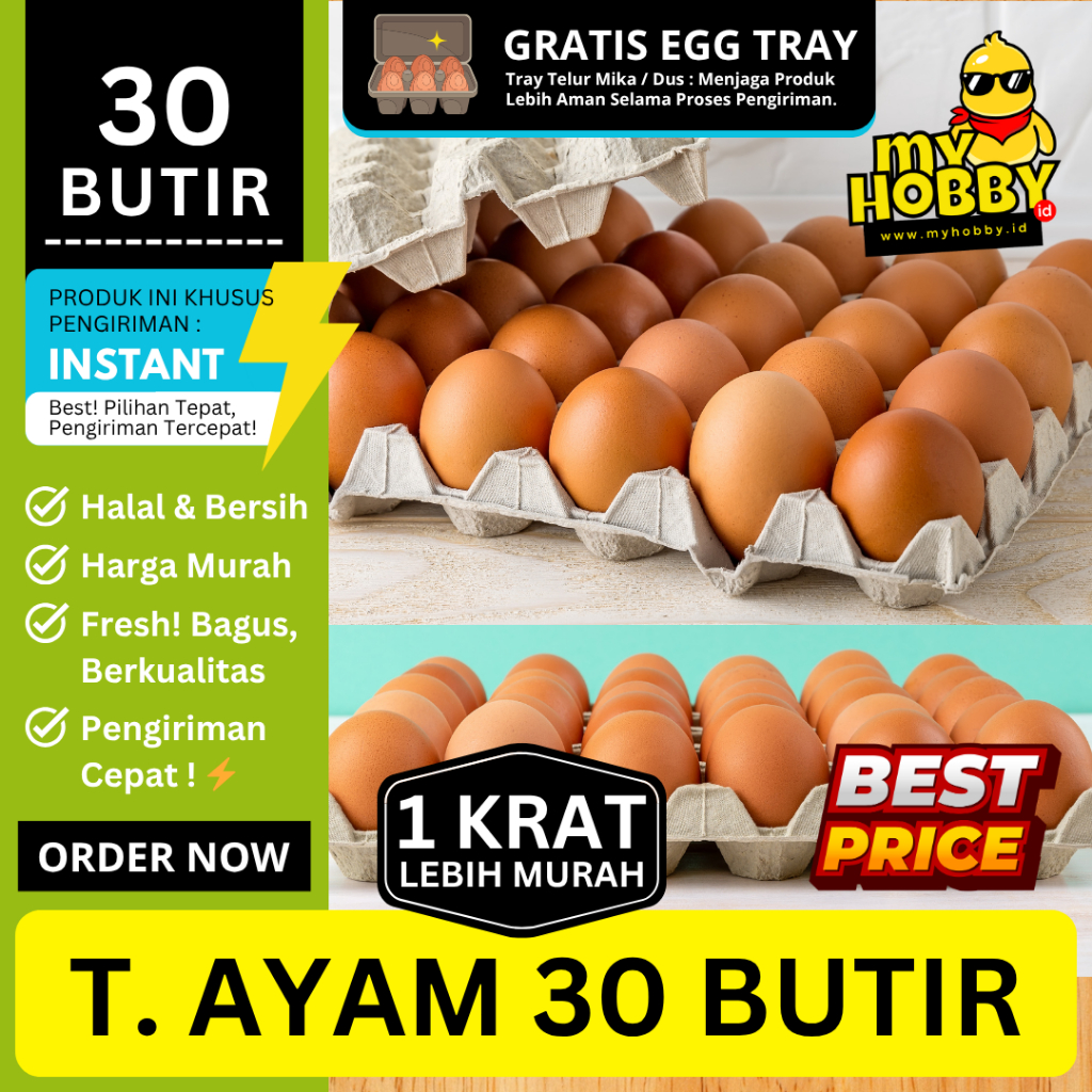 

Telur Ayam Negeri 1 Krat Tray (isi 30 Butir) Fresh! Agen Telor Murah Bagus Bersih Kualitas Premium!
