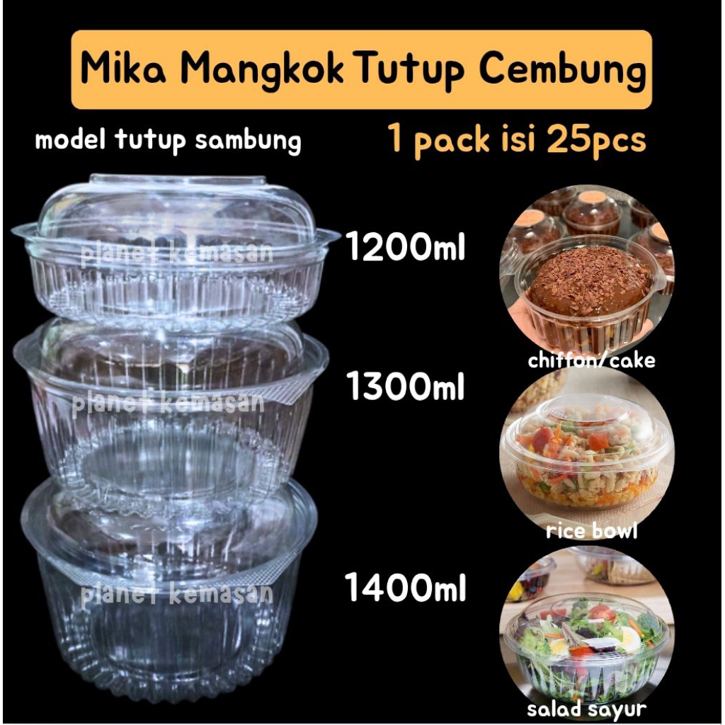 mika mangkok KLP 1200ml 1300ml 1400ml mika mangkok tutup cembung mika salad sayur mika chiffon