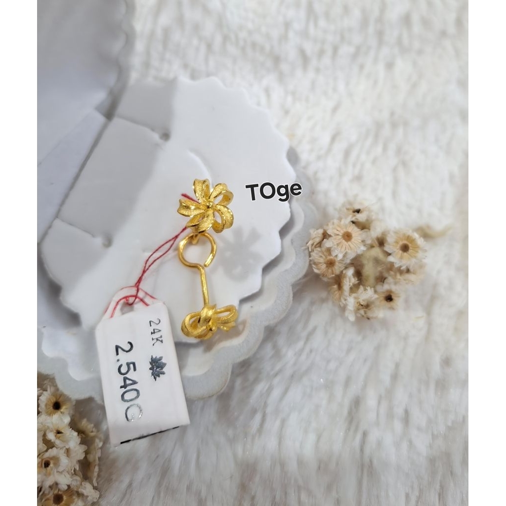 Anting Toge Emas Asli Bunga 24k Hongkong 999.9