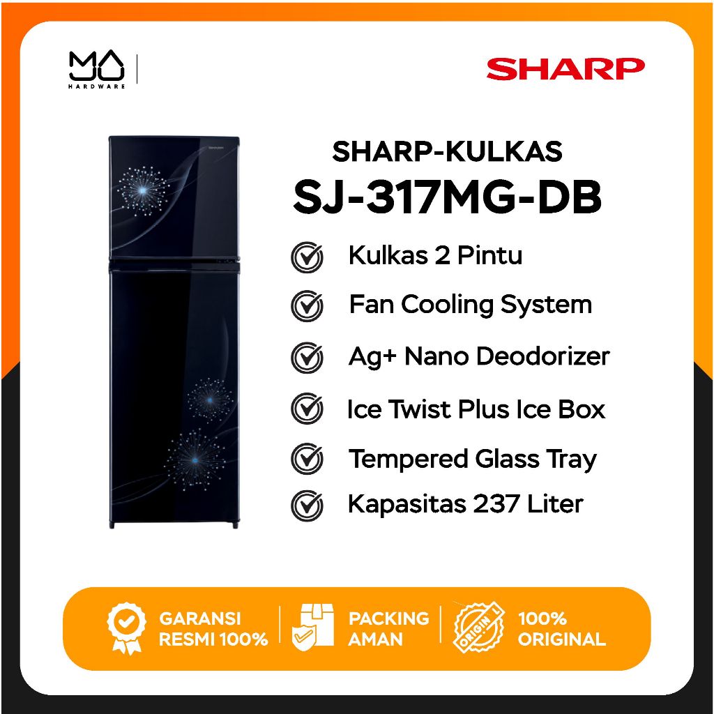 Kulkas Sharp SJ-317MG-DB | Lemari Es 2 pintu SJ317MG DB - Garansi Resmi