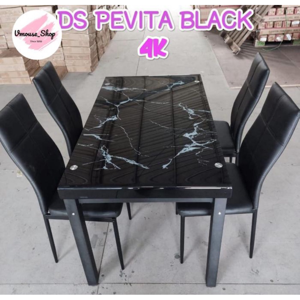 MEJA MAKAN KACA 4 KURSI IMPORTA - MEJA MAKAN IMPORTA DS PEVITA 4 KURSI - MEJA MAKAN KACA 4 KURSI - M
