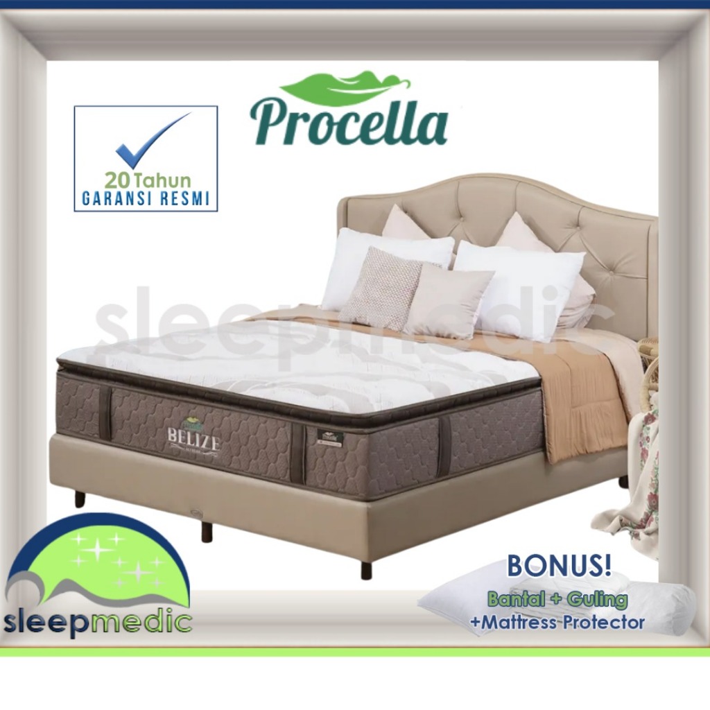 PROCELLA SpringBed BELIZE Pocket Spring Latex Medium Soft ( KASUR / FULL SET ) ukuran 100x200 120x20