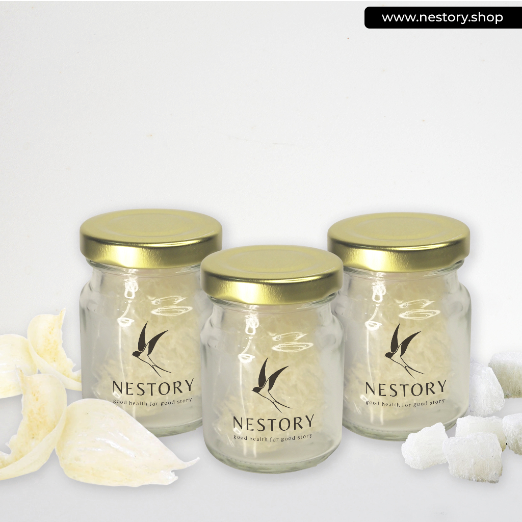 

Paket 3 Jar NESTORY - Sarang walet kering (serpihan/patahan) kemasan jar 75ml /siap masak