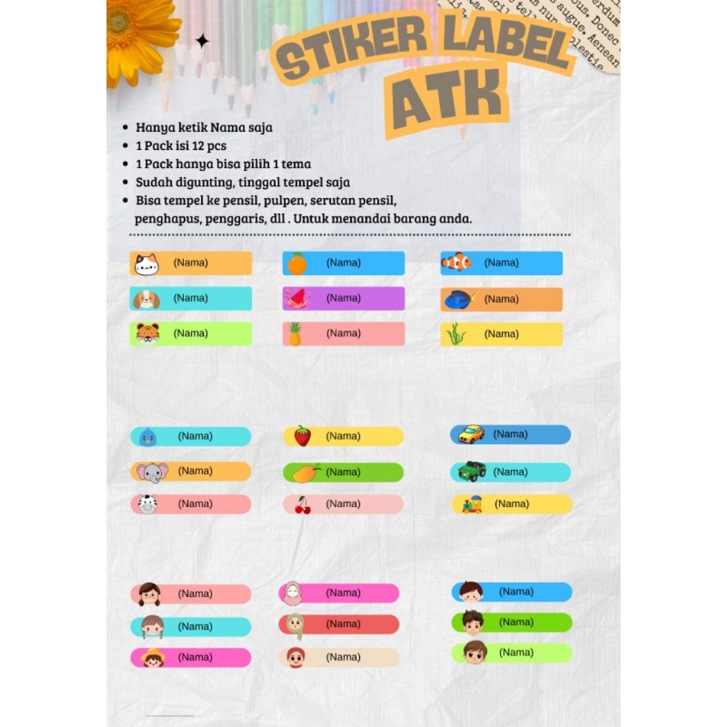 

Label nama ATK dialat tulis
