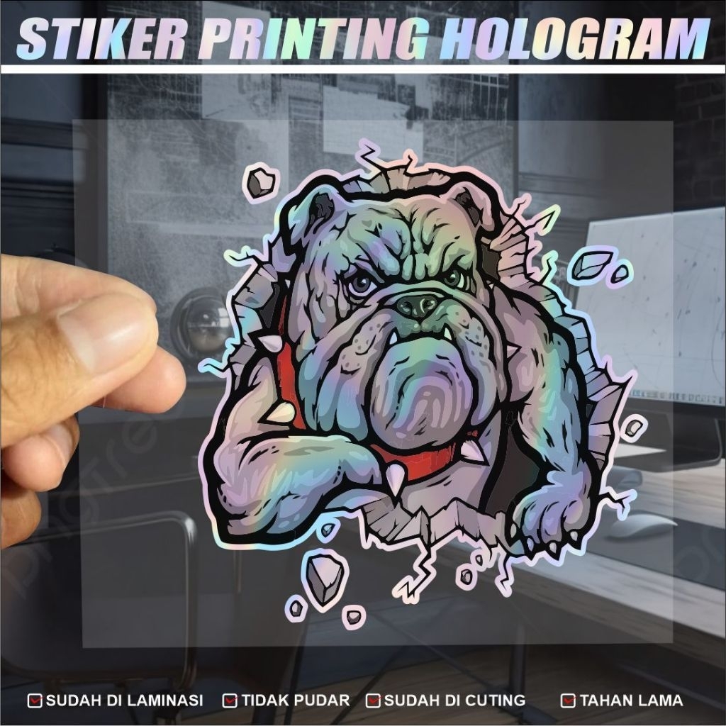

stiker printing hologram buldog keren