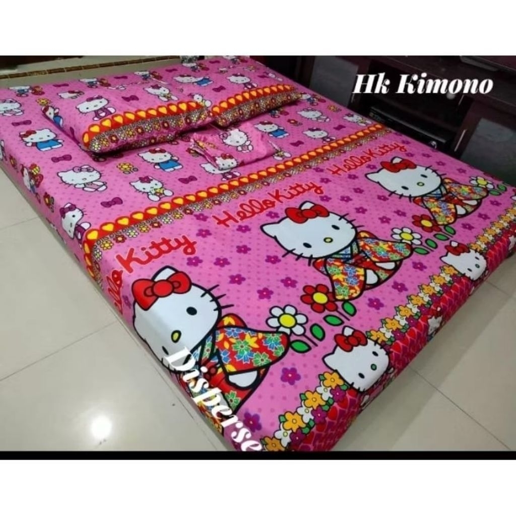 SPREI KARET KATUN PREMIUM 90/100/120/140/160/180/200 Motif Hello Helo Kitty kitti kimono