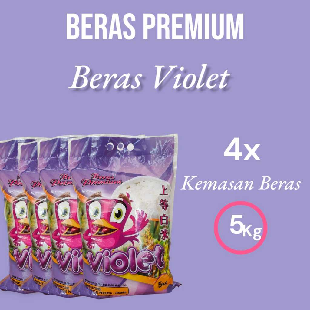

Beras Premium Violet 5kg 4pcs | beras Pulen & Punel