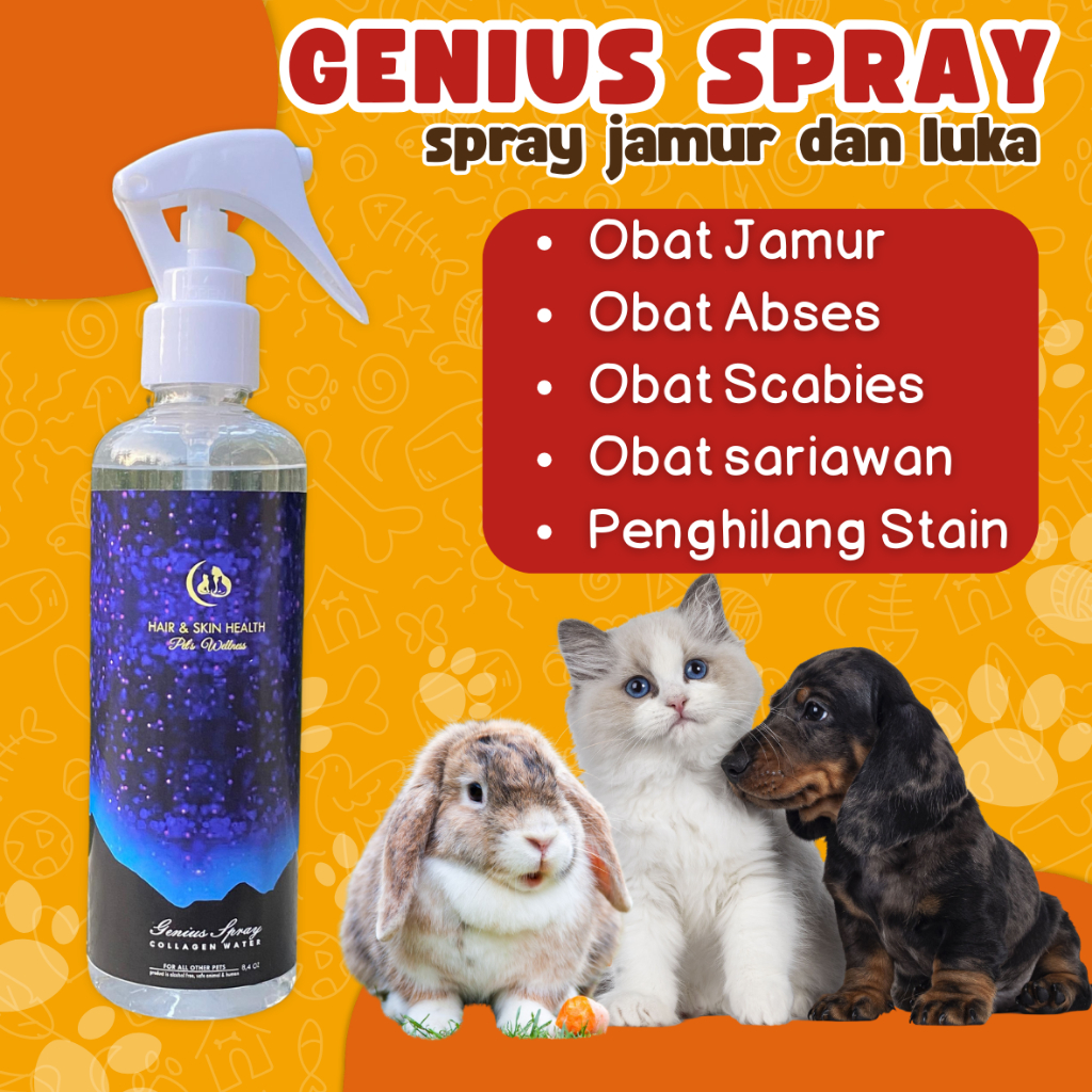Genius Spray Kucing/Anjing Obat Jamur, Obat Luka Sobek, Obat Abses, Obat Sariawan, Obat Scabies Semp