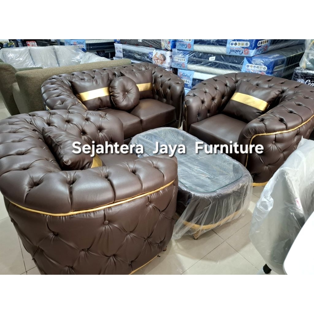 SET Sofa Turkey 211 + Meja kaca Kain kulit sintetis Premium
