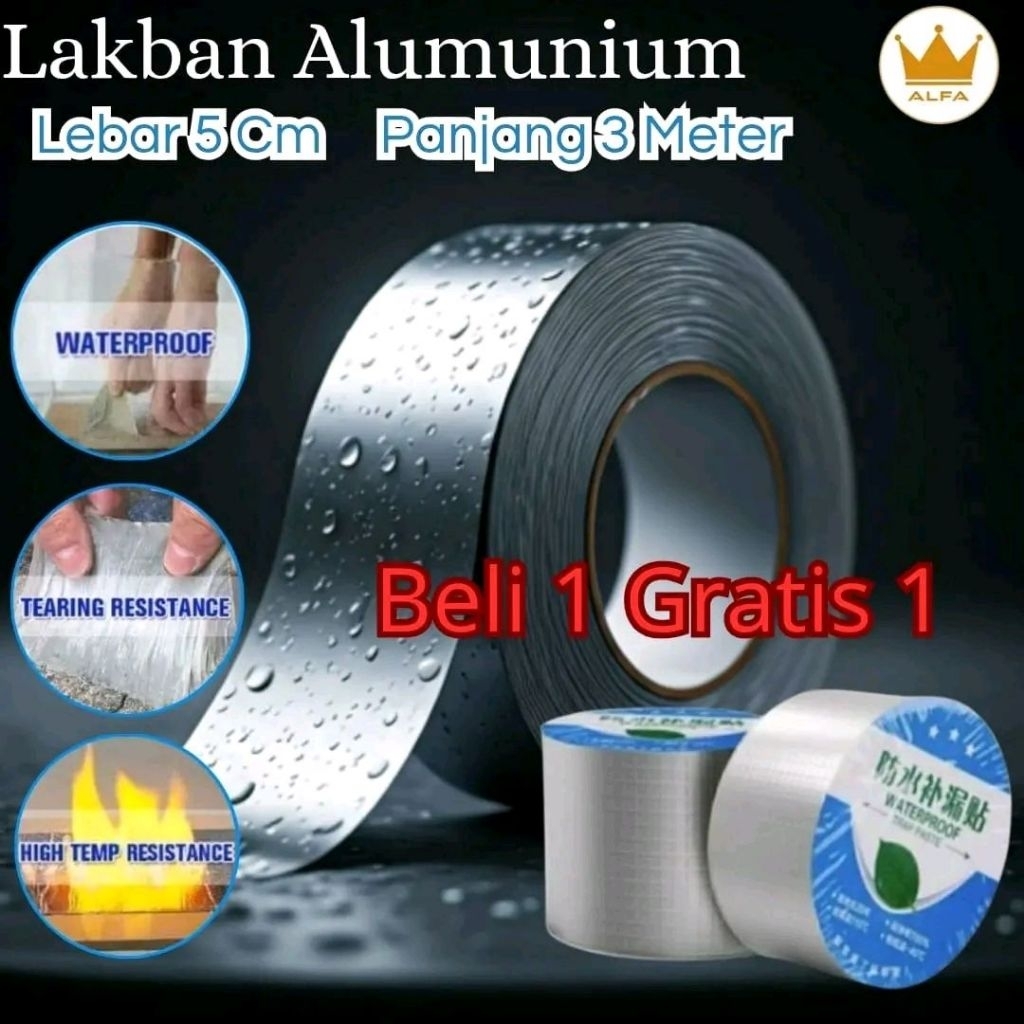 ALFA Lakban Aluminium Anti Bocor 5cm x 3m Waterproof Super Kuat Beli 1 Gratis 1 Tahan Air & Panas Ta