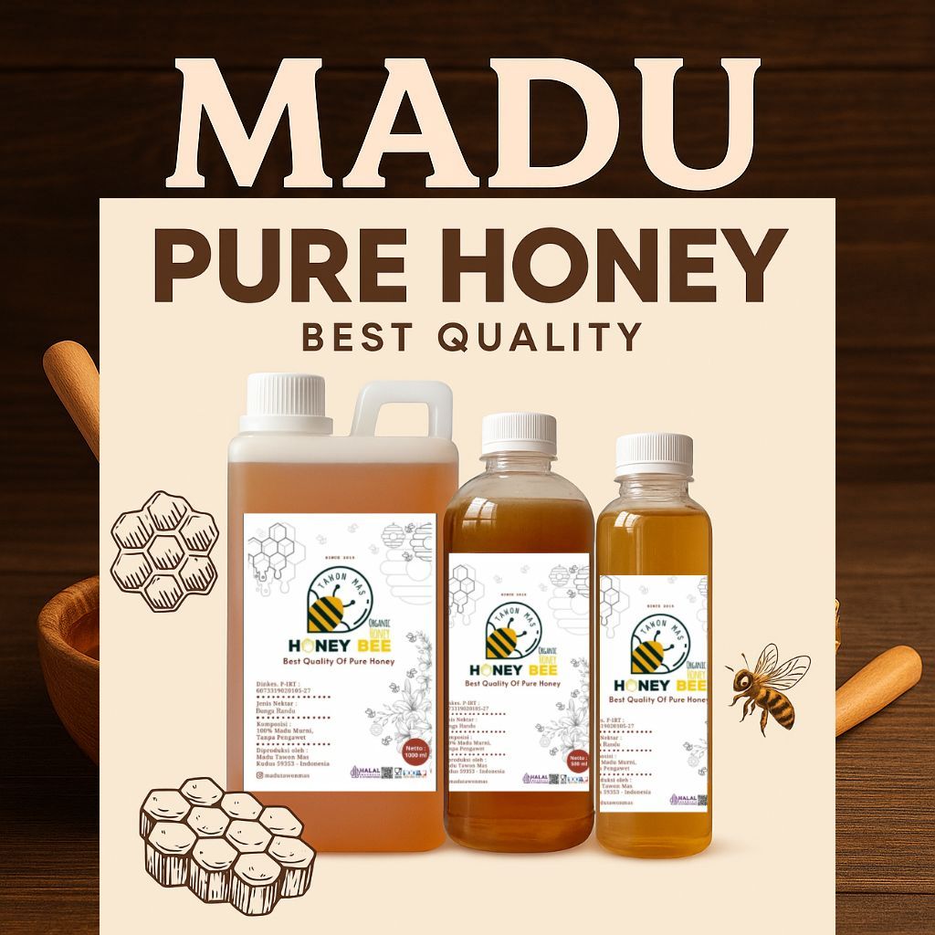 

Madu Tawon Mas Hitam Murni Asli 500ml/700gr Grade A Nektar Akasia Carva 100% Alami Pure Natural Raw Honey