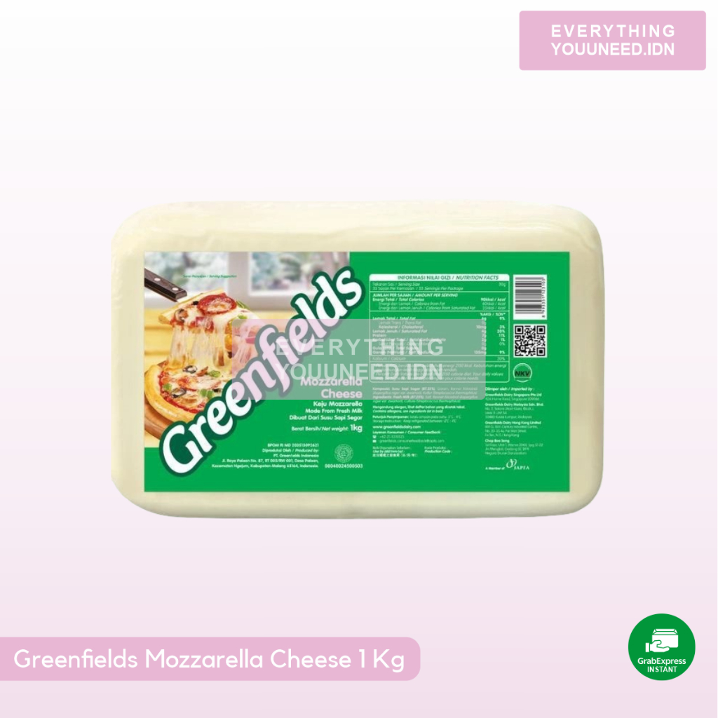 

[ INSTAN ] Keju Greenfields - Mozzarella Block Cheese 1 KG