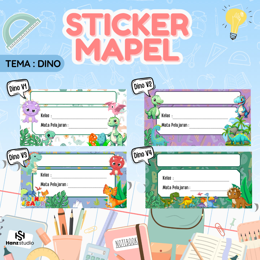 

STICKER LABEL BUKU CUSTOM / Dino Sticker Label Buku Pelajaran Sticker Kertas