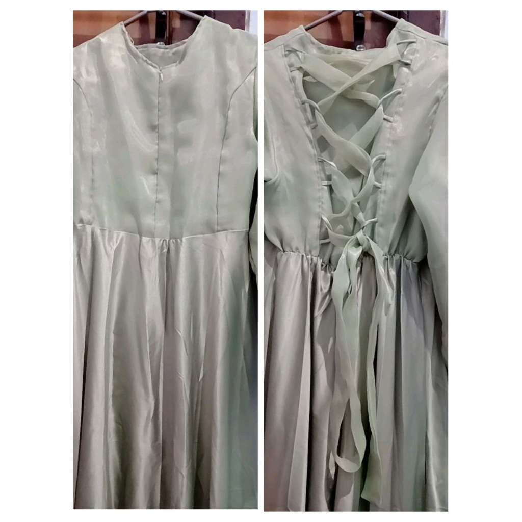 dress satin warna sage