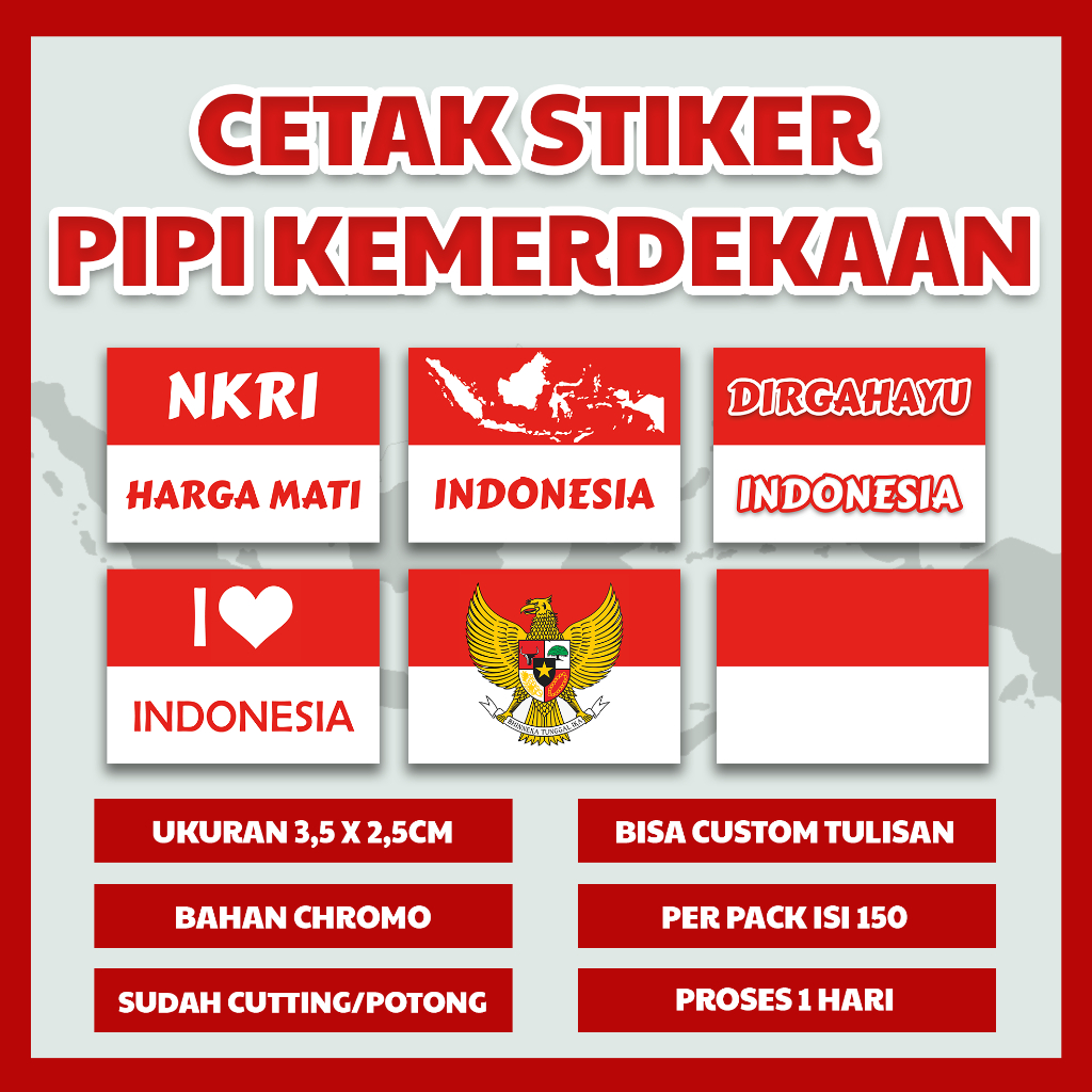 

Cetak Stiker pipi Merah putih, 17 Agustus, Termurah & Terkeren (isi 150pcs)