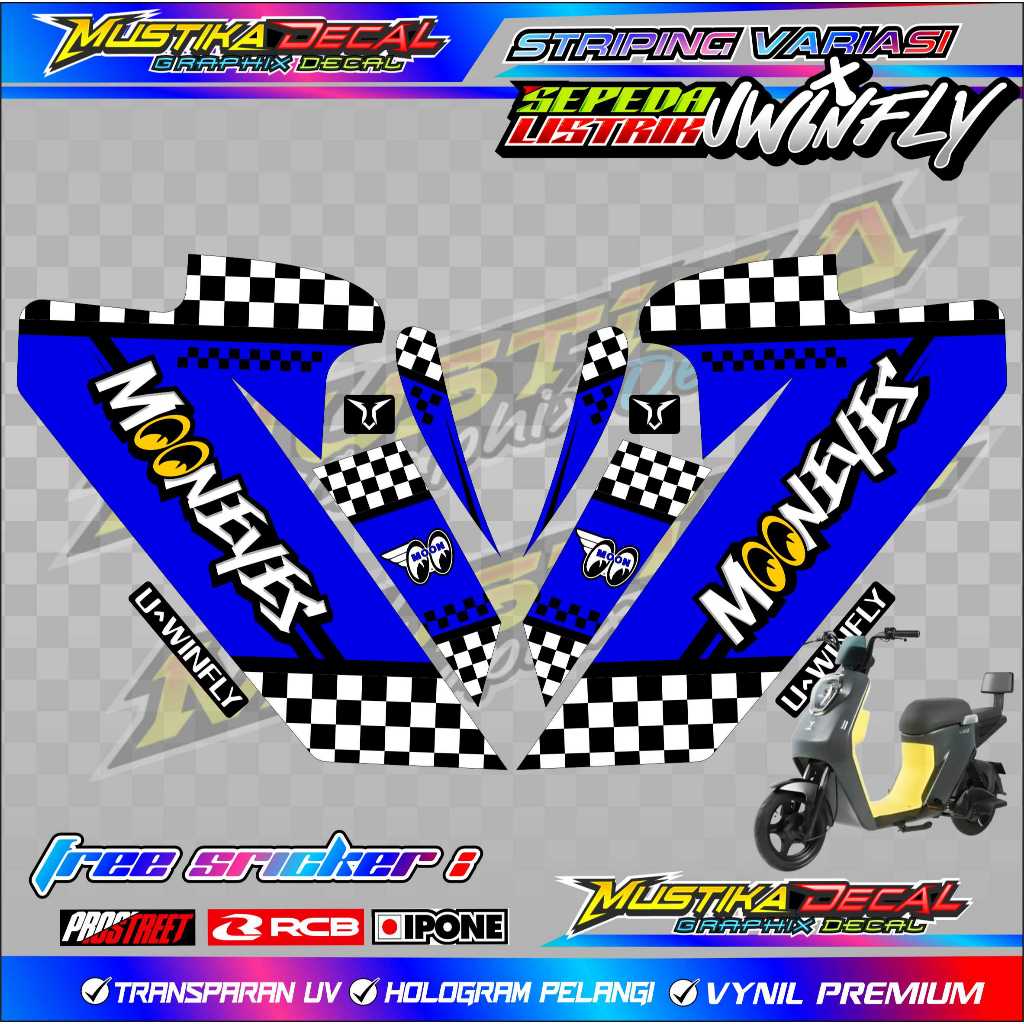 STRIPING VARIASI SEPEDA LISTRIK UWINFLY - MOONEYES EDITION / STICKER LIST VARIASI SEPEDA LISTRIK UWI