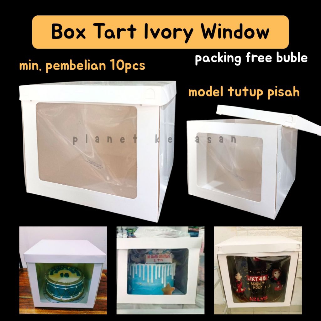 Box tart ivory putih / dus kue ulang tahun putih window tutup pisah / box tart ivory tutup pisah