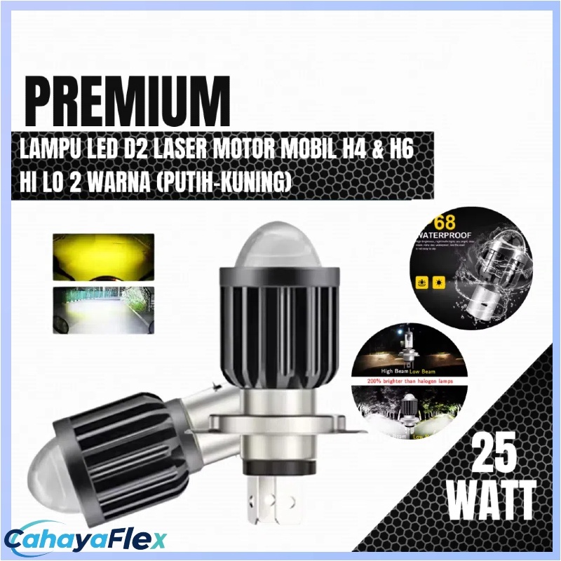 Lampu Depan Led H4 Laser 2 Warna Promo Lampu Led Laser H4 H6 LASER Waterproof Putih Kuning